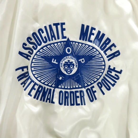 Vintage Fraternal Order of Police‎ White Satin Baseball Jacket L - Picture 6 of 8